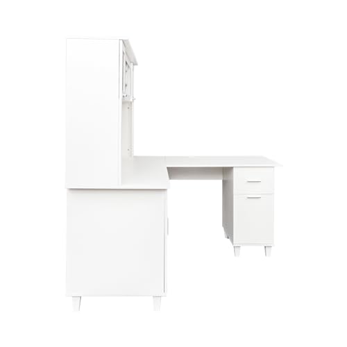 White Desk with Storage 2-Tier Open Shelves 1 Drawers and 1 Cabinet R734