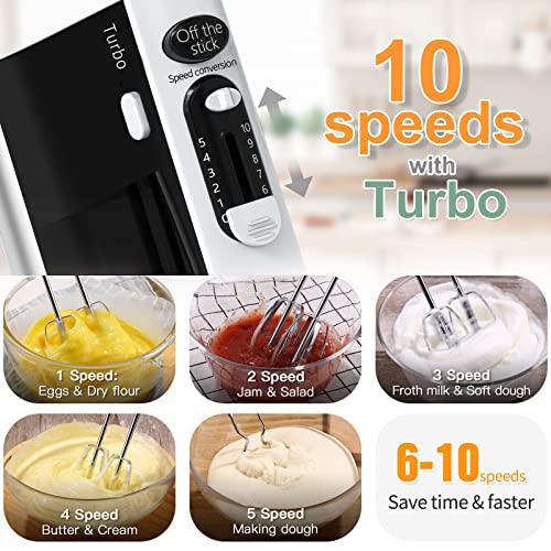 600W 10 Speed Handheld Electric Mixer with Beaters Dough Hooks F5982