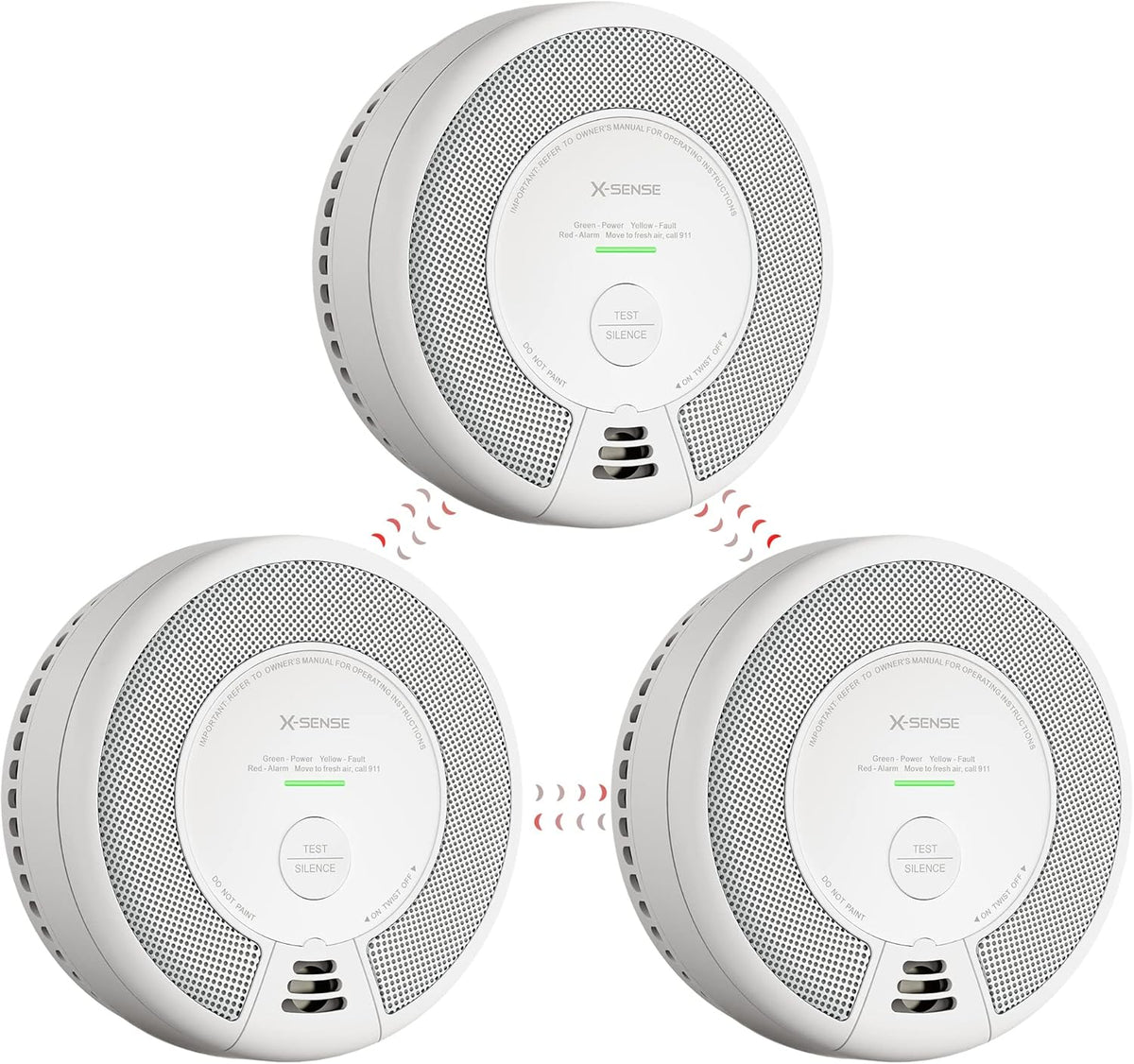 Pack of 3 Wireless Interconnected Smoke and Carbon Monoxide Detector M2846