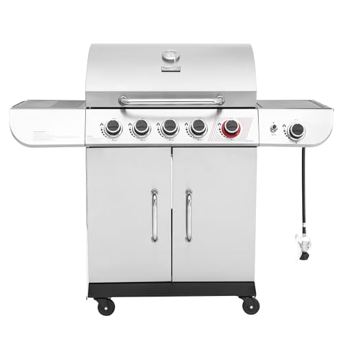 5 Burner Propane Gas Grill with Side Burner & Sear Burner, Stainless Steel E9860