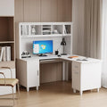 White Desk with Storage 2-Tier Open Shelves 1 Drawers and 1 Cabinet R734