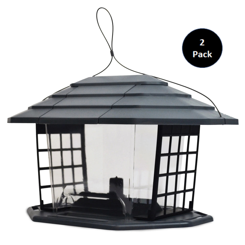 Gray Recycled Resin Wild Bird Hopper Feeder 5 lb. Capacity 2 Pack F38296