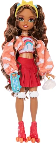 Renee Posable Roller Skating Fashion Doll with Black Hair, 12 Pieces D2869