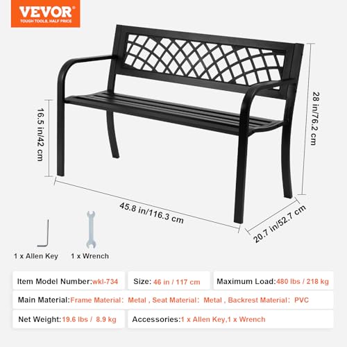 46 inches Metal Garden Bench with Backrest and Armrests S2128