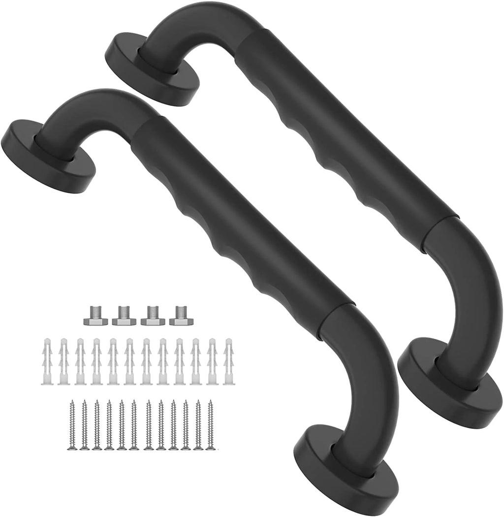 2 Pack 12 Inch Black Shower Grab Bar with Anti Slip Rubber Grip M295129