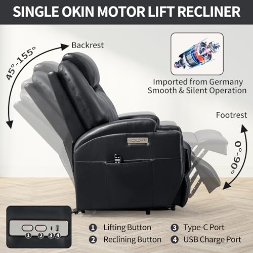 Black PU Leather Power Lift Recliner Chair with Heat K888404