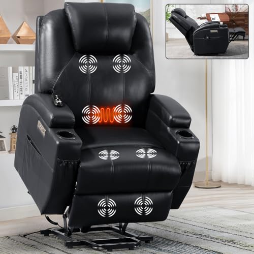 Black PU Leather Power Lift Recliner Chair with Heat K888404