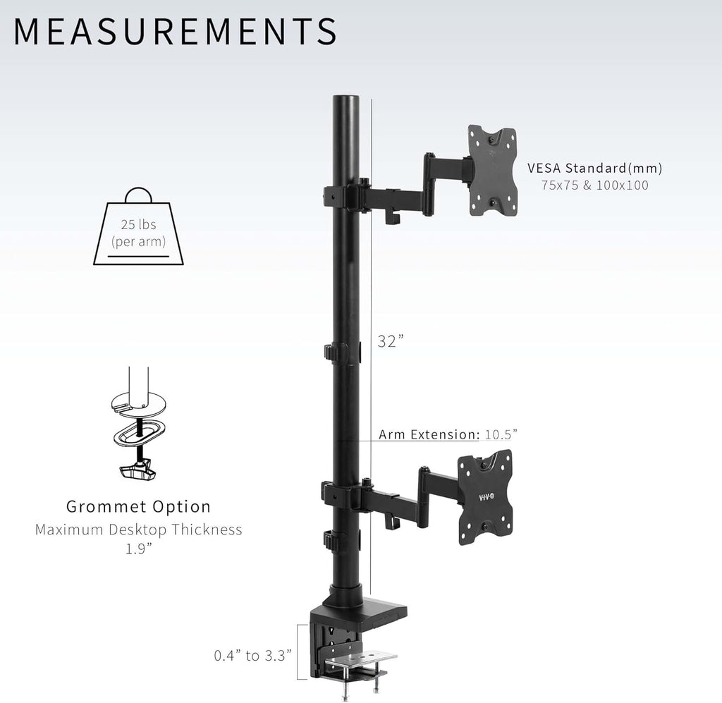 Black Dual Monitor Desk Mount for Ultrawide Screens up to 43 inches R71776