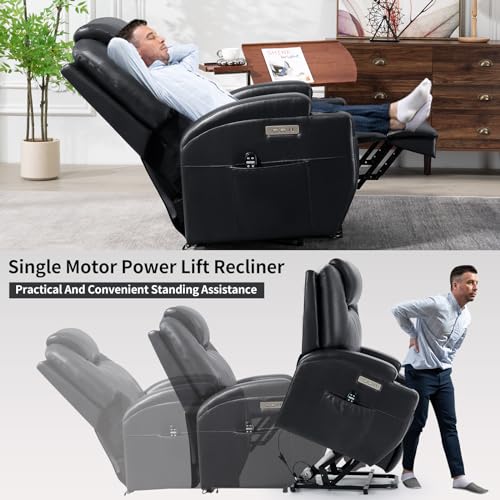 Black PU Leather Power Lift Recliner Chair with Heat K888404
