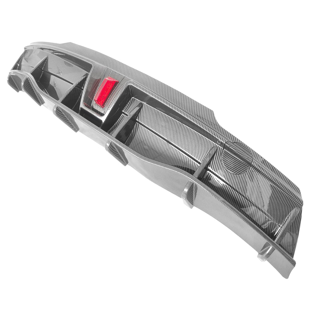 Rear Diffuser Lip for Tesla Model Y Sport 4-Door Carbon Fiber Print PP Rear Lower Bumper Protector Lip With LED Lamp M607