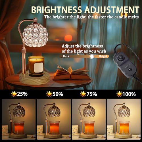Candle Warmer Lamp with Timer, Adjustable Height, Dimmable, Natural Wood Base F239913