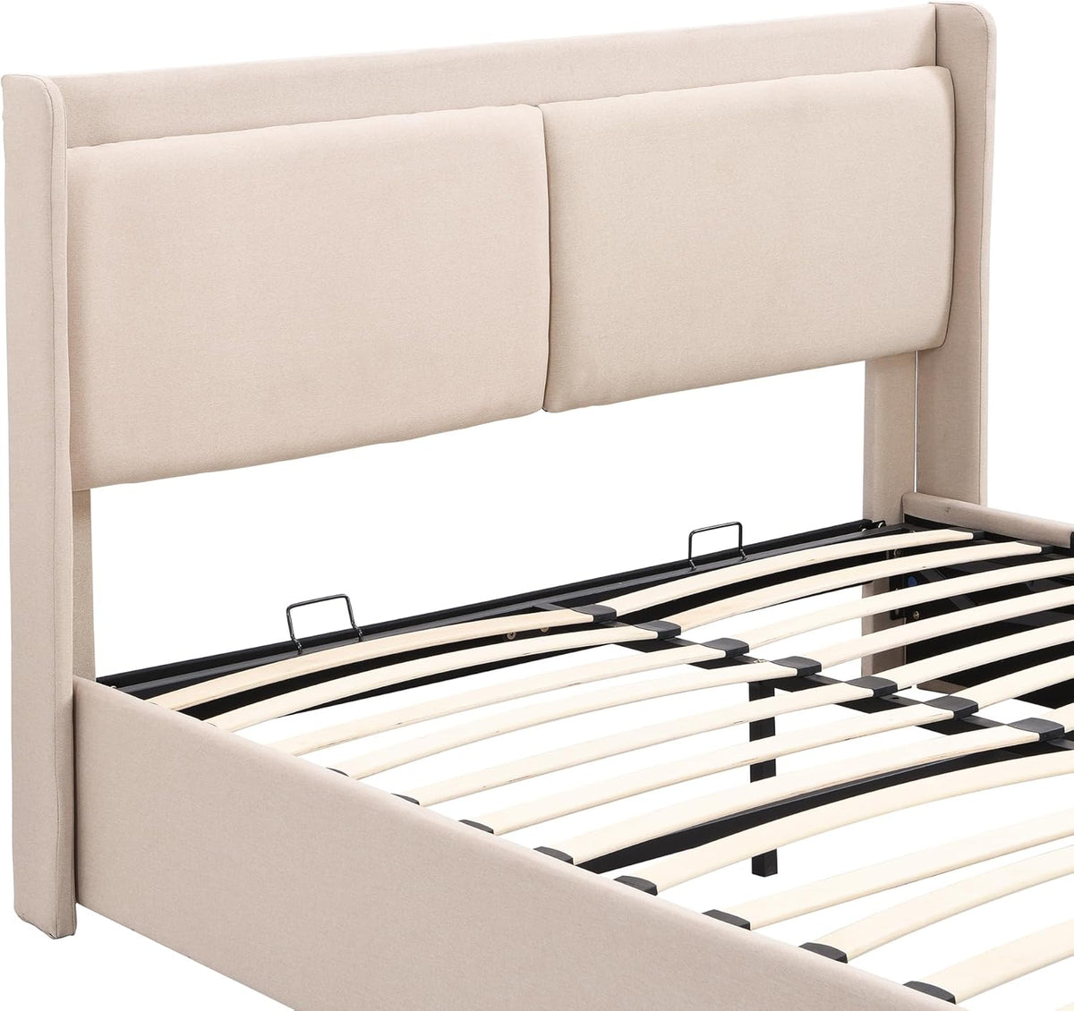 Beige Queen Size Platform Bed Frame with Lift Up Storage and 2 Drawers G356411
