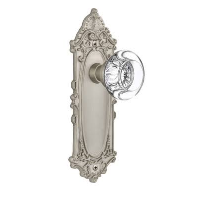 Satin Nickel Crystal Round Single Dummy Door Knob with Victorian Long Plate D373