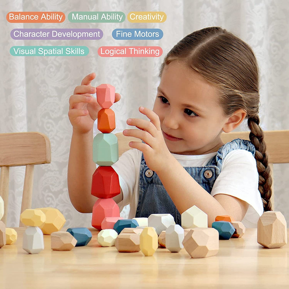 36pcs Wooden Colorful Stone Toy Stacking Building Educational Toy for Toddler F296798