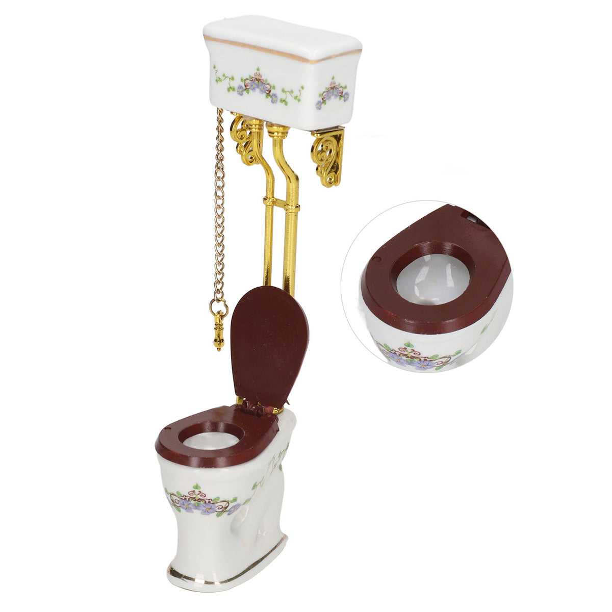 Mini Toilet 1:12 Scale Vintage Style Ceramic Metal Dollhouse Decoration C553