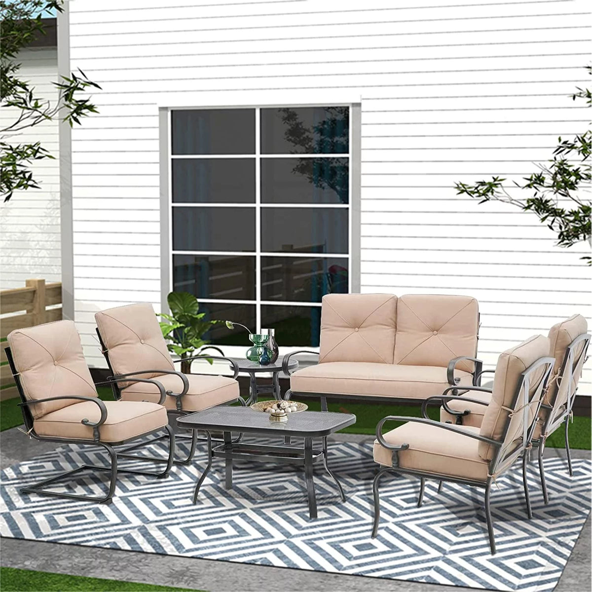 7-Piece Brown Metal Patio Conversation Set Y30417