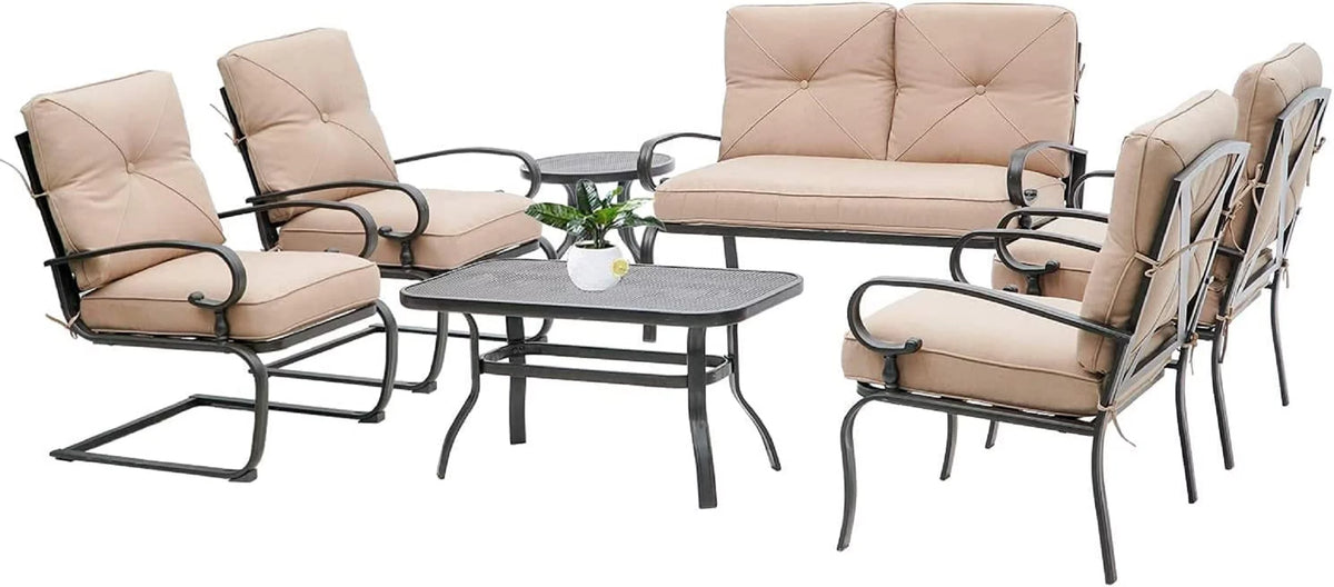 7-Piece Brown Metal Patio Conversation Set Y30417