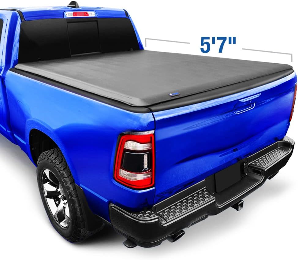 Soft Tri-Fold Truck Bed Tonneau Cover for 2019-2022 Ram 1500 New Body Style, 6'4" Bed (76") R607105