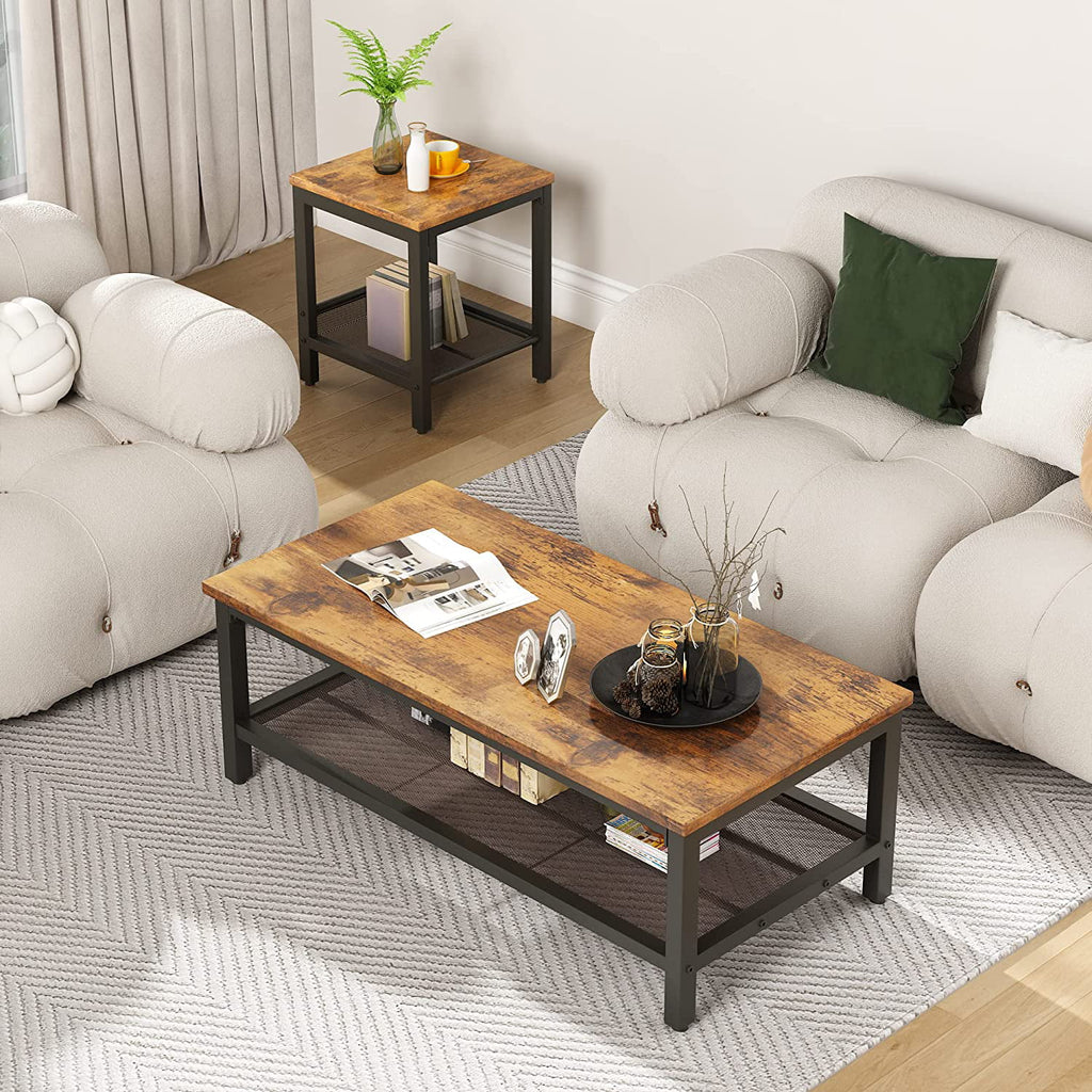 3 Pieces Industrial Coffee Table Set with Metal Frame C650