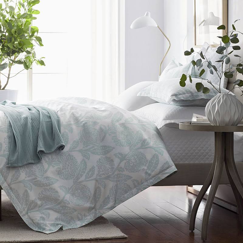 Sky Blue Floral Full Sateen Duvet Cover Q519