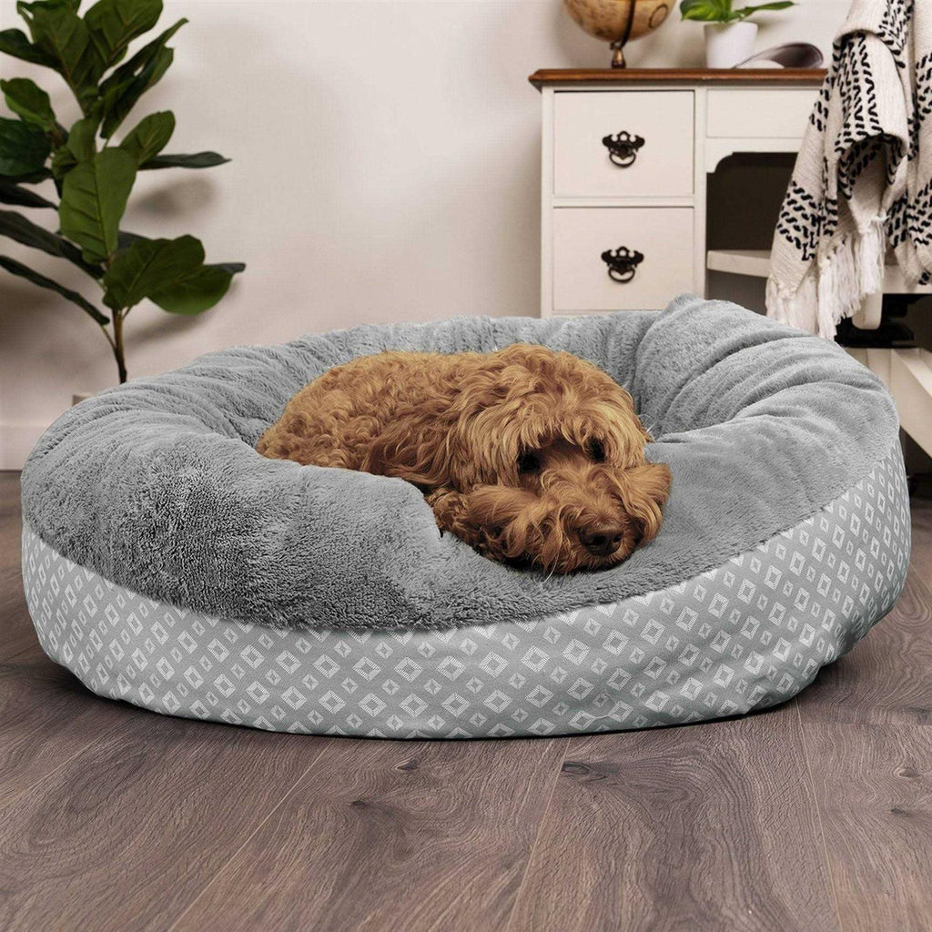 Plush Diamond Print Donut Pet Bed Y24071
