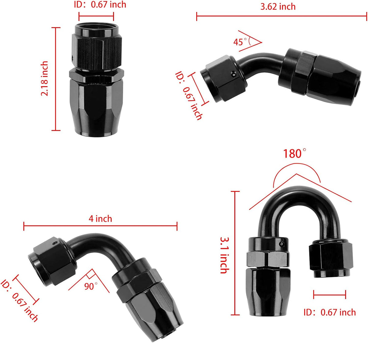 20Ft 8AN 1/2" Stainless Steel Nylon Braided CPE Oil Hose Kit Black Pack of 2 B185032