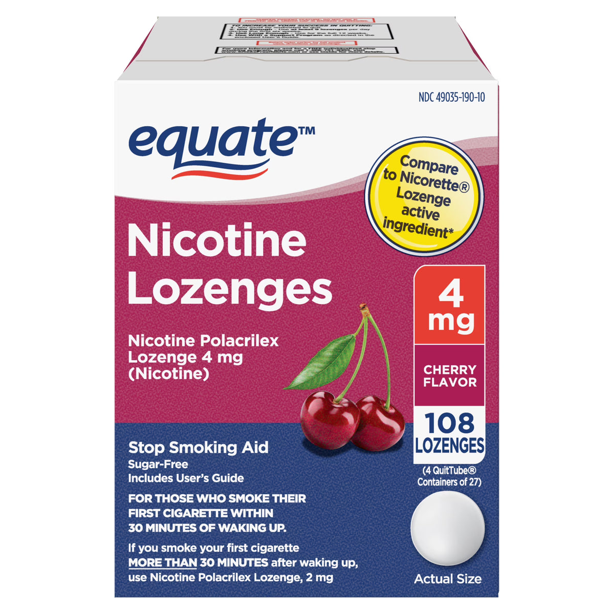 Nicotine Lozenge 4 mg Cherry Flavor 108 Count A3983