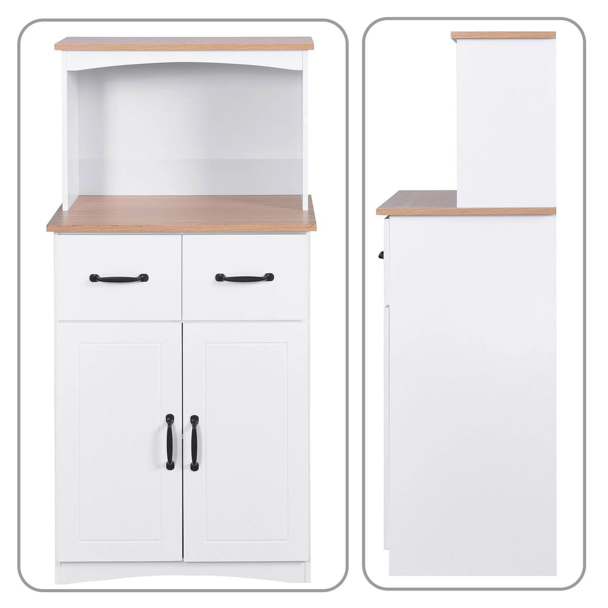 White Wooden Microwave Storage Cabinet with Adjustable Shelf N92216