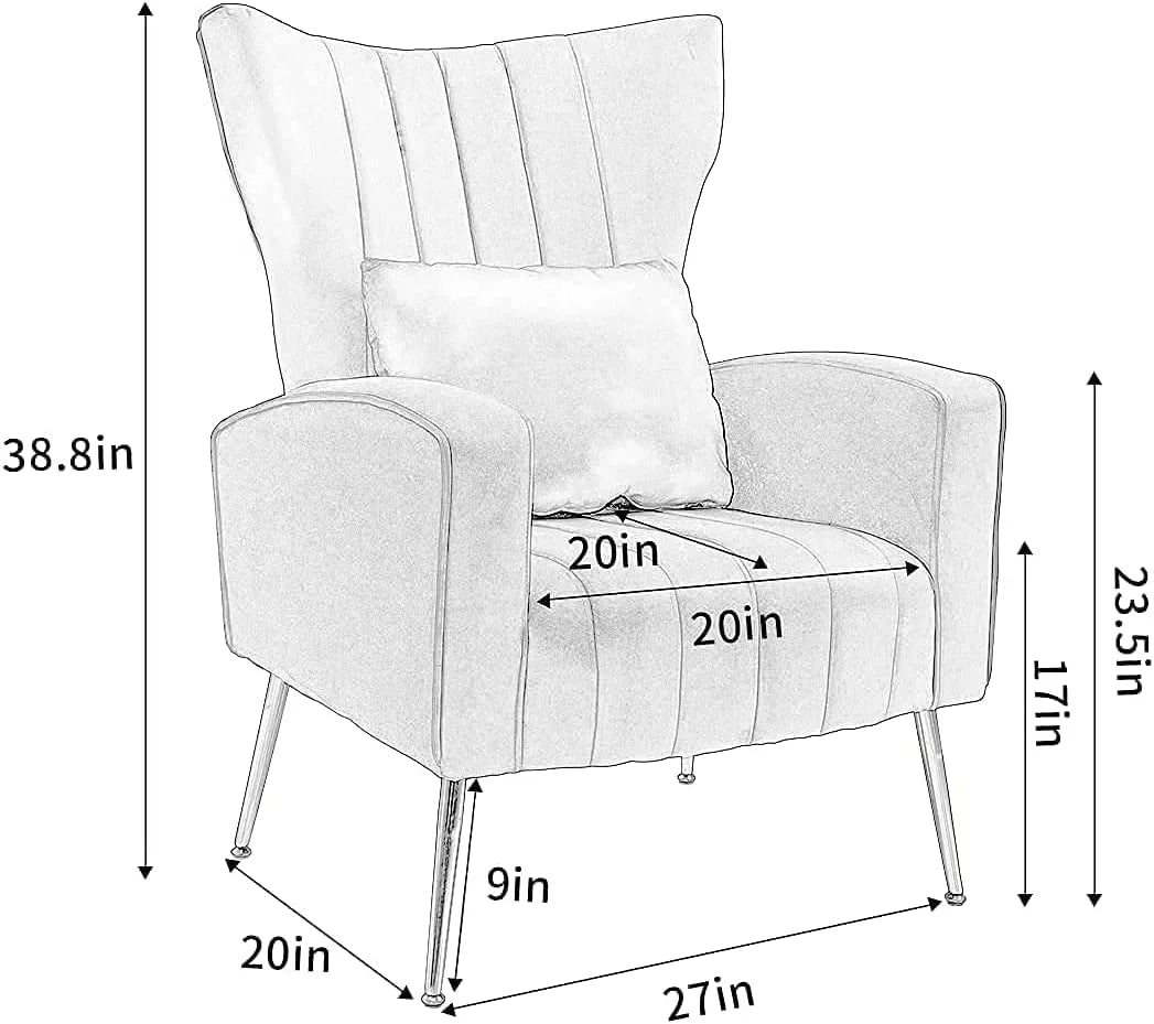 White Velvet Accent Chair with Lumbar Pillow L28416