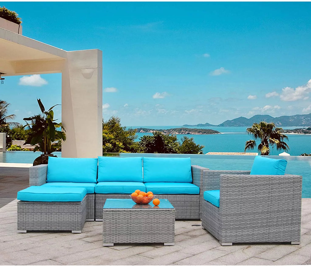 6 Pieces PE Rattan Wicker Outdoor Sofa Conversation Set with Cushions F98478
