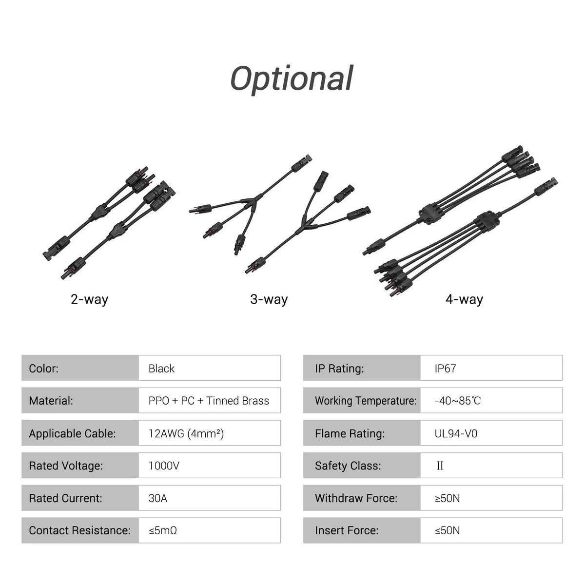 4-Way Solar Cable Connector IP67 Waterproof 12AWG G685