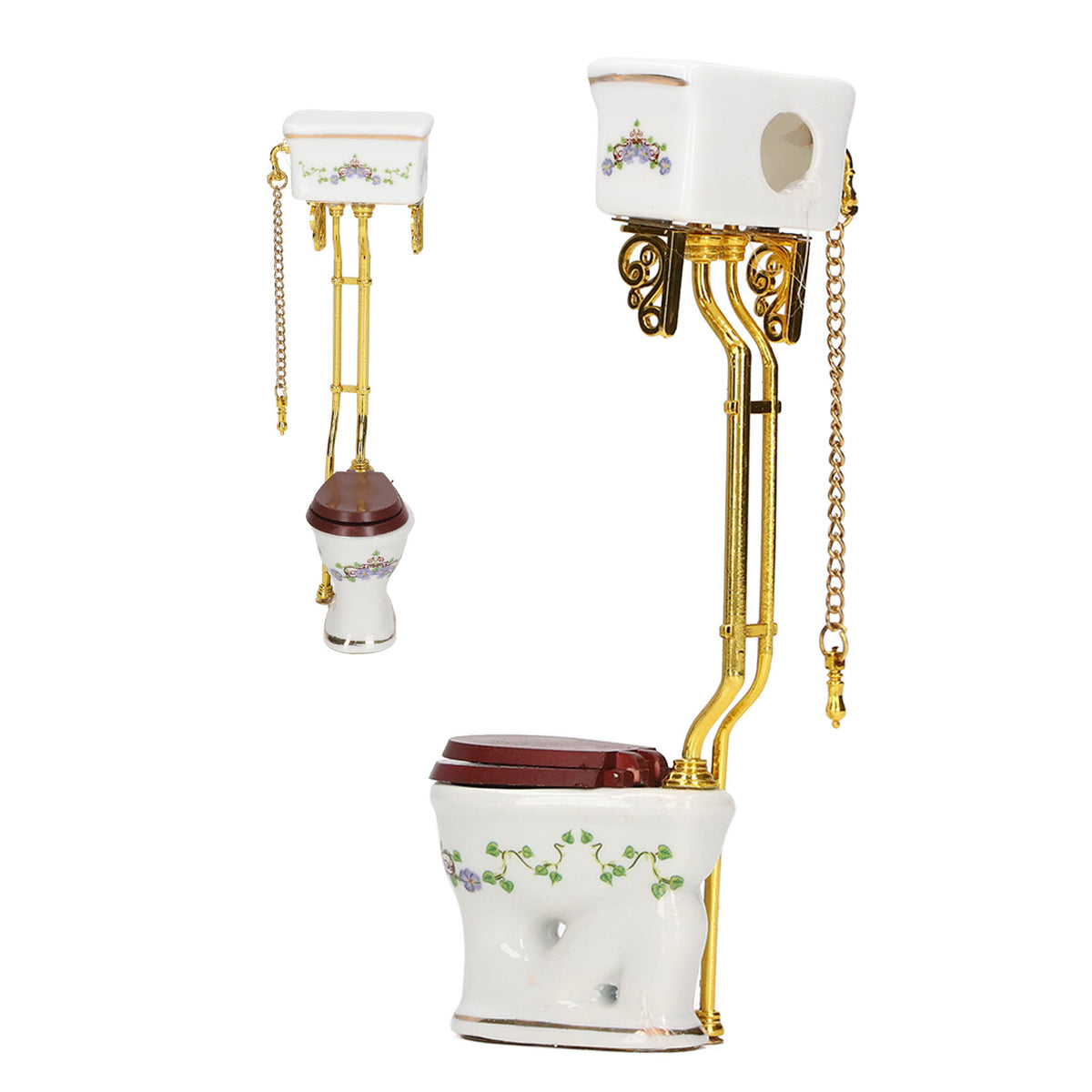 Mini Toilet 1:12 Scale Vintage Style Ceramic Metal Dollhouse Decoration C553