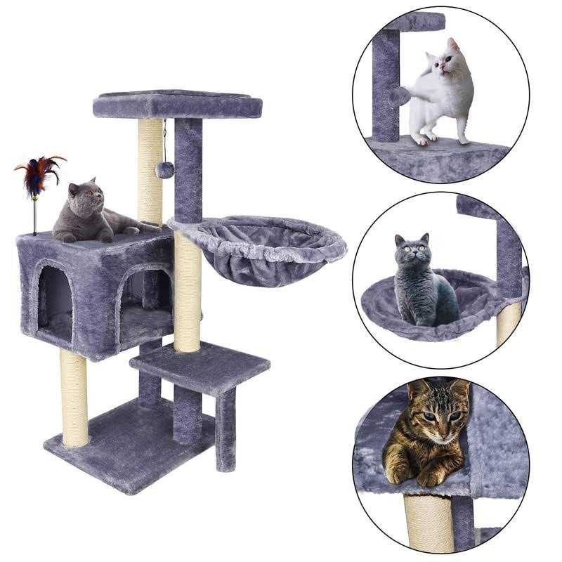 Cat Tree with Scratching Toy Grey Y623821