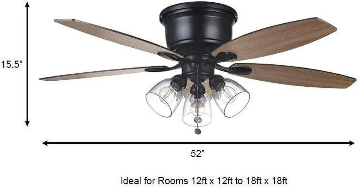 52" Matte Black LED Ceiling Fan with Light Kit M519
