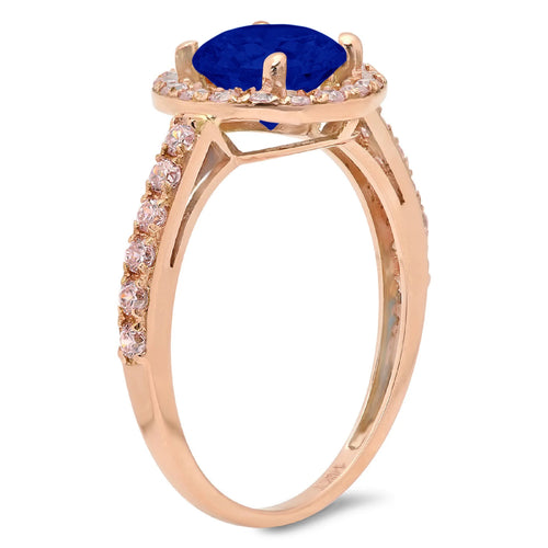 18k Rose Gold Halo Ring with Blue Sapphire O26964