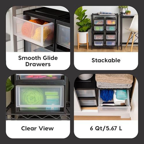 6 Qt. Plastic 4-Pack Stackable Drawer Storage Organizer, Black Z51665