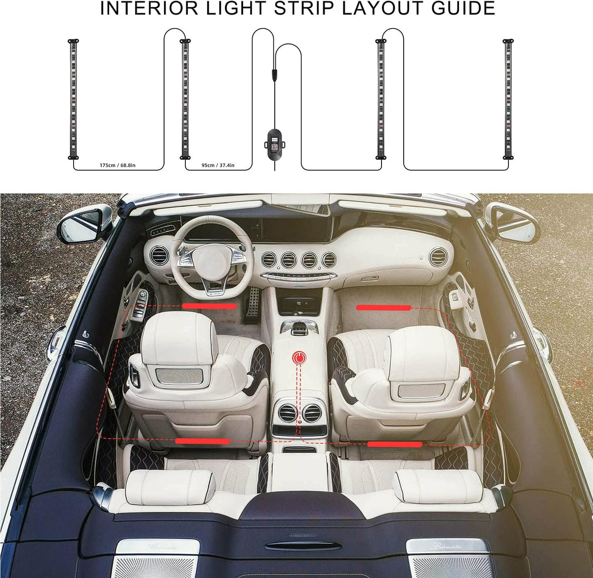 6 Pods RGB LED Rock Lights + 4Pcs RGB Interior LED Lights, Waterproof Music Colors Changing Modes APP Remote Control Neon LED Light Kit Z617501