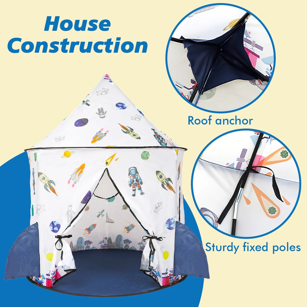 Kids Tent Rocket Ship Toy Foldable Space Themed Indoor Outdoor Large Play Tent C872
