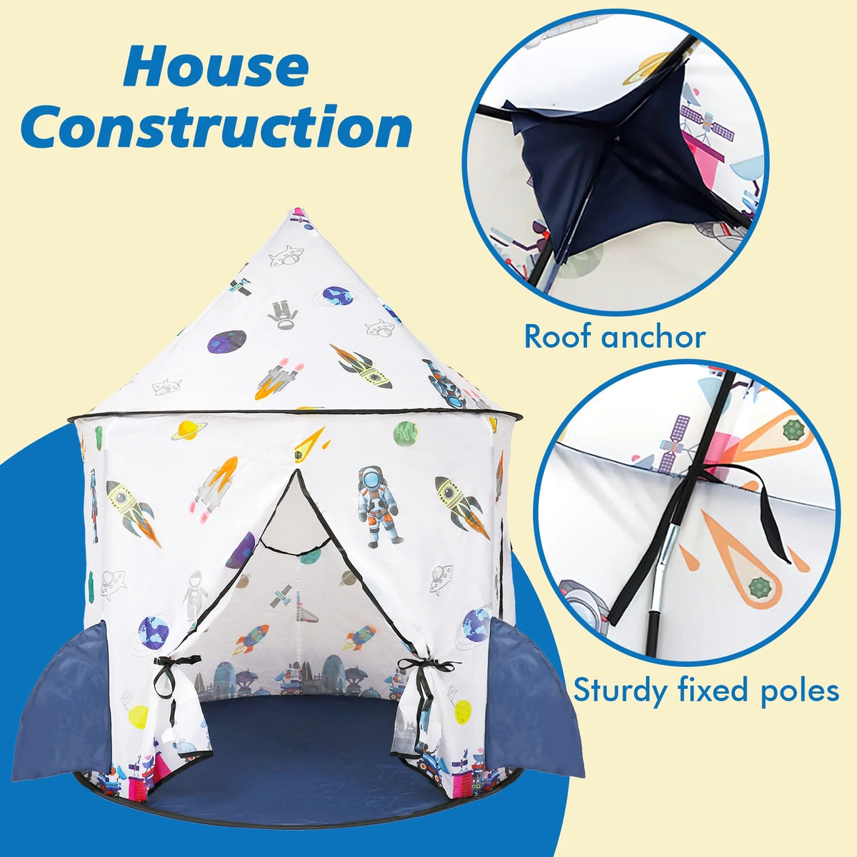 Kids Tent Rocket Ship Toy Foldable Space Themed Indoor Outdoor Large Play Tent C872