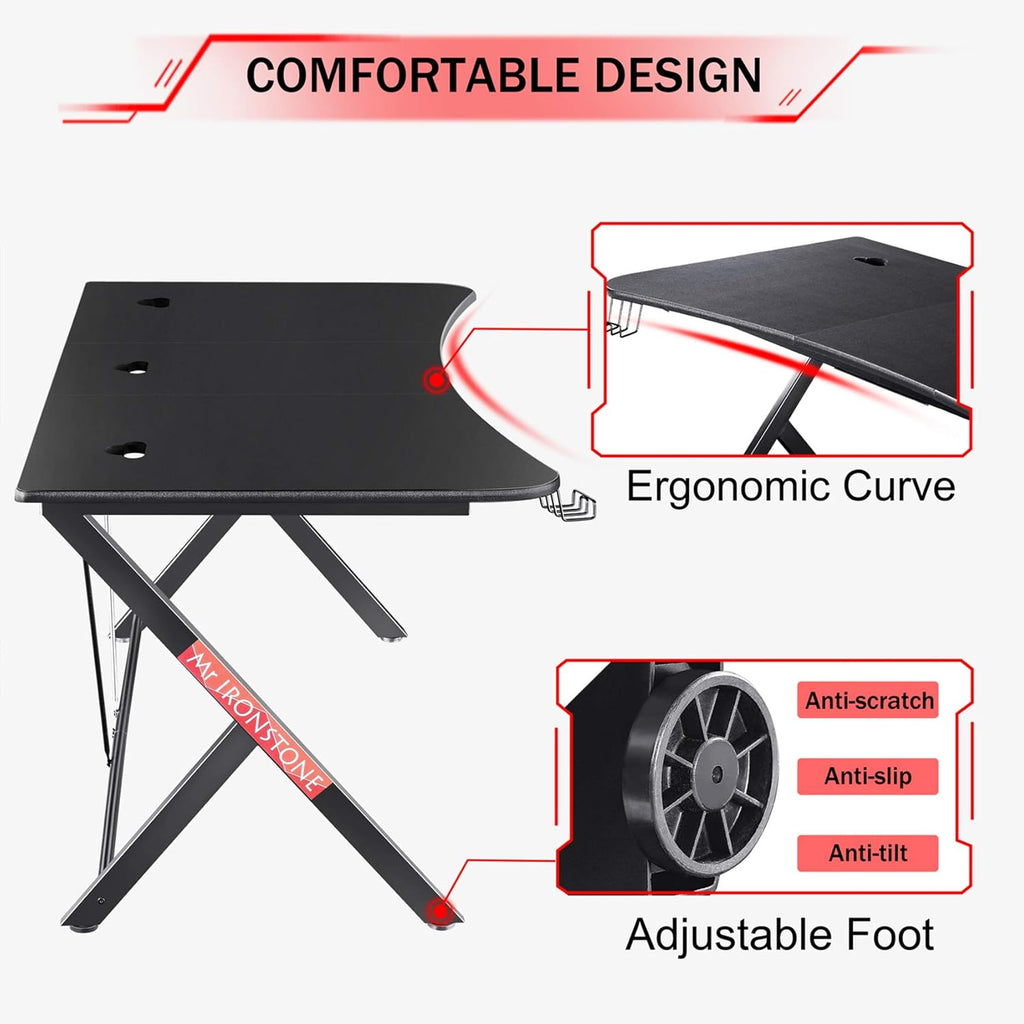 Black 63 W x 32 D Gaming Desk with Cup Holder and Headphone Hook I65003