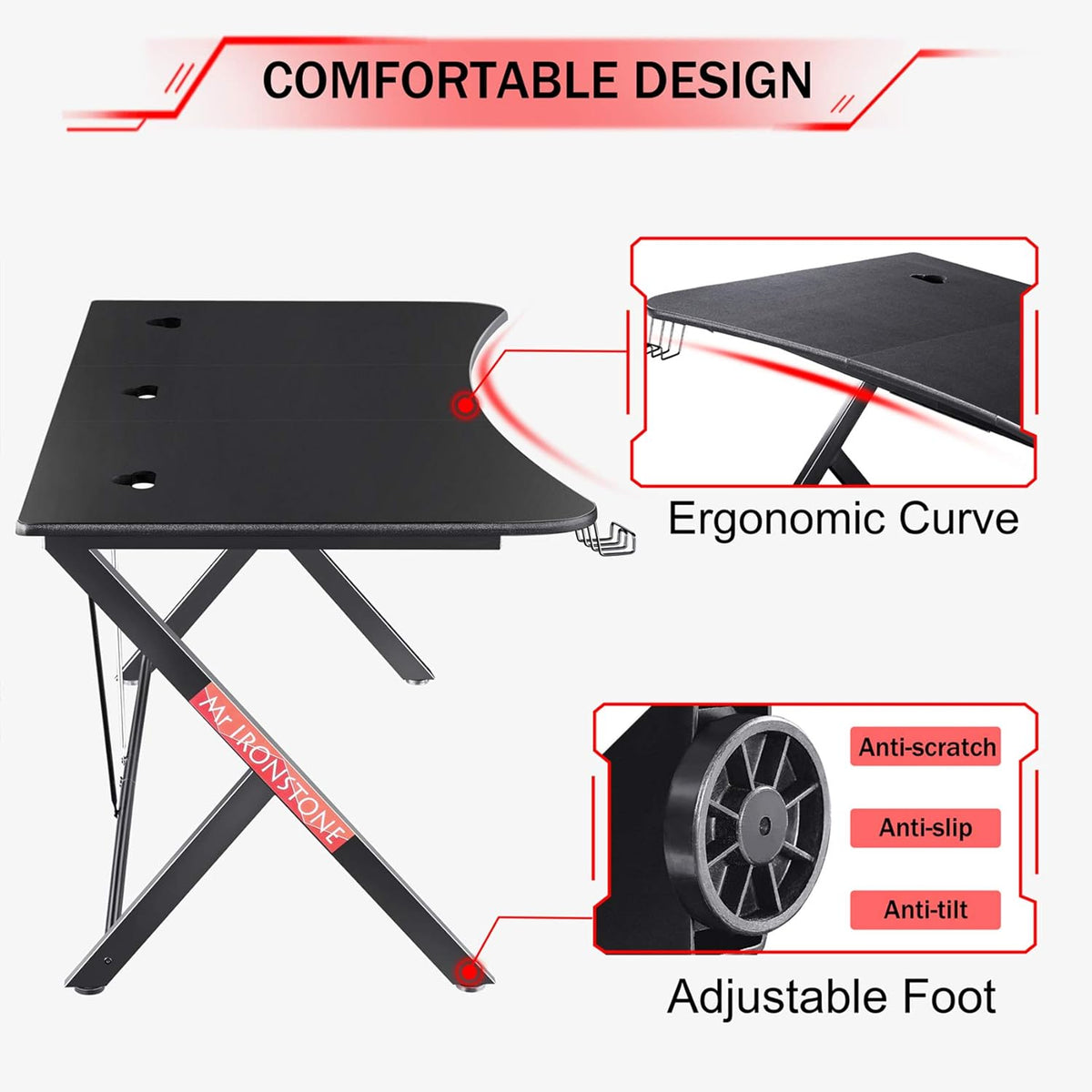 Black 63 W x 32 D Gaming Desk with Cup Holder and Headphone Hook I65003