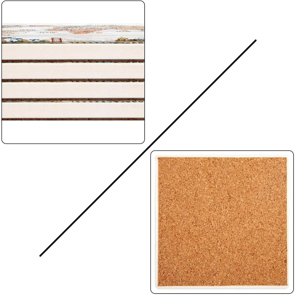 Set of 4 Ceramic Stone Coasters with Cork Base Y929580