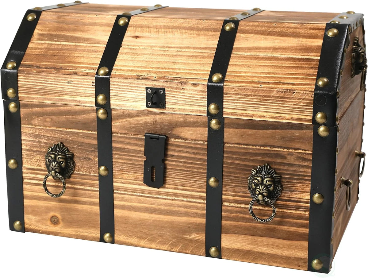 Large Wooden Lockable Trunk with Lion Rings V581104