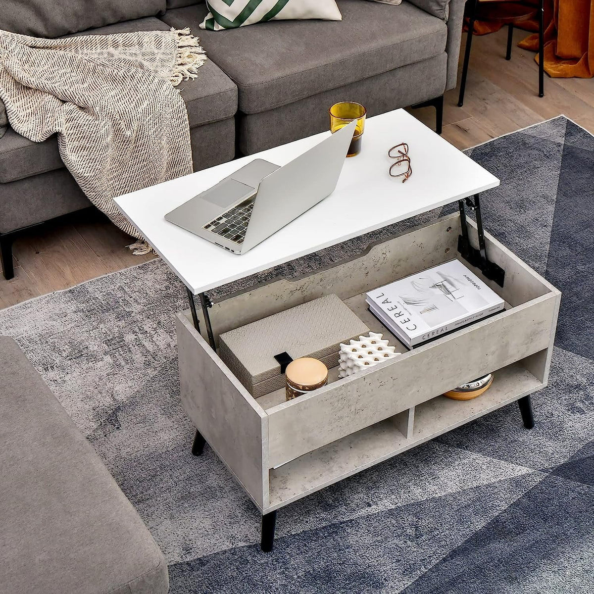 Lift Top Coffee Table with Hidden Compartment and 2 Open Shelves X51790
