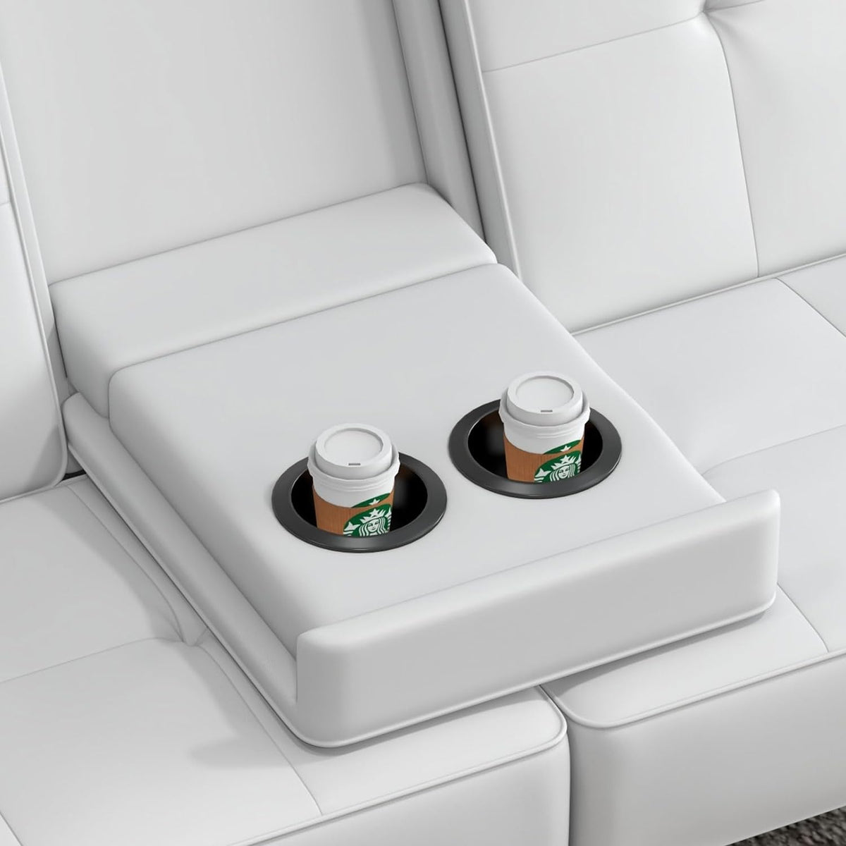 White Faux Leather Convertible Sofa Bed with 2 Cup Holders Z16130
