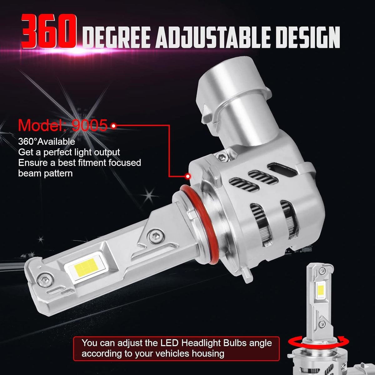 9005 LED Headlight Bulbs 6000K Xenon White, 2 Pack P1443