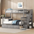 Gray Bunk Bed with Stairs and Storage Drawers Q9267