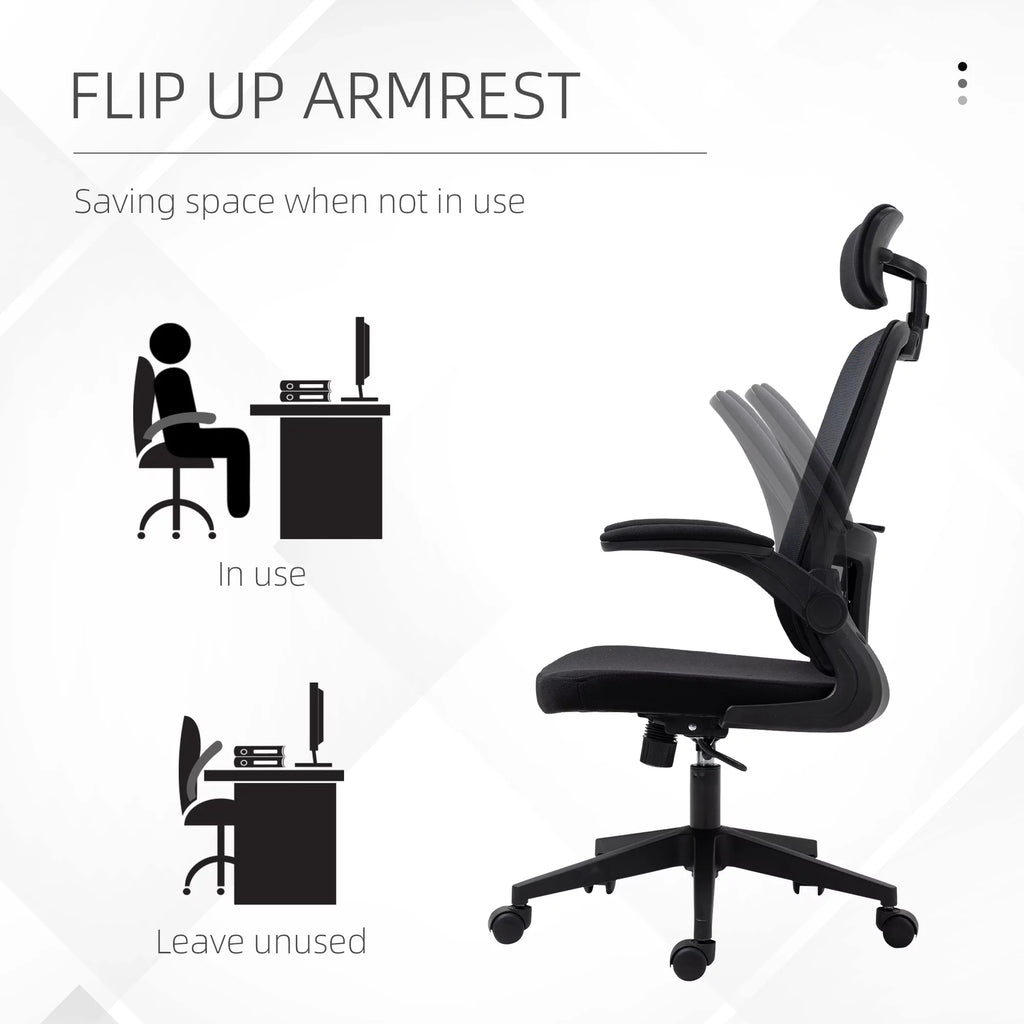 Black High Back Mesh Office Chair with Lumbar Support and Headrest T946