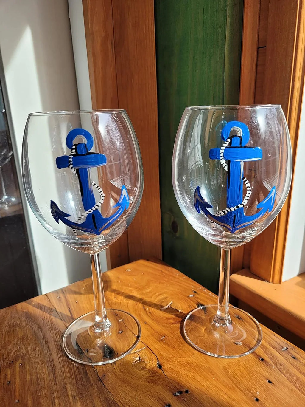 Hand Painted Set Of 2 Stemmed Wine Glasses F6663
