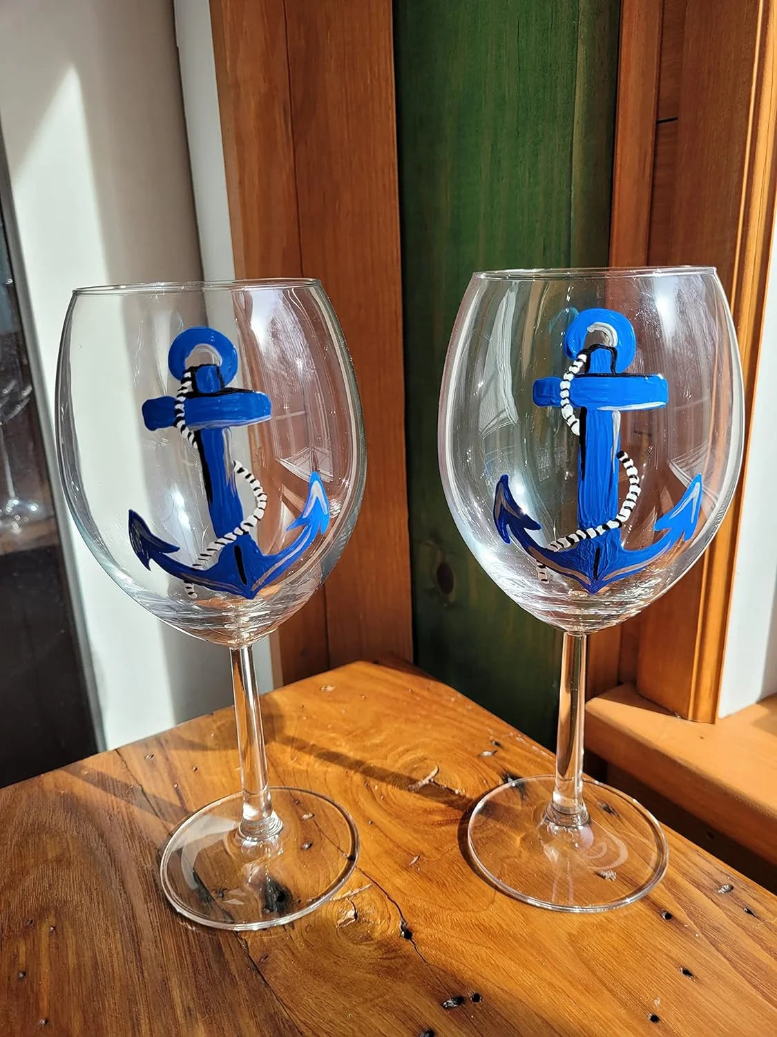 Hand Painted Set Of 2 Stemmed Wine Glasses F6663